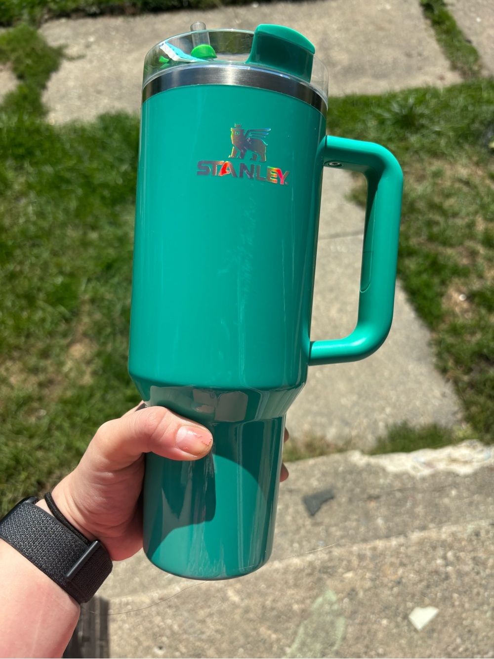 Stanley Teal Travel Tumbler with Handle and Clear Lid